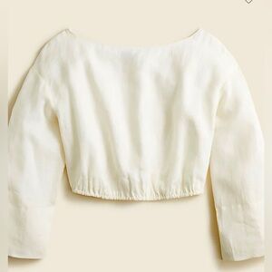 J. Crew Bell Sleeve Crop Top Ramie Blouse Long Sleeve in Ivory Sz. L  $89.50 NEW